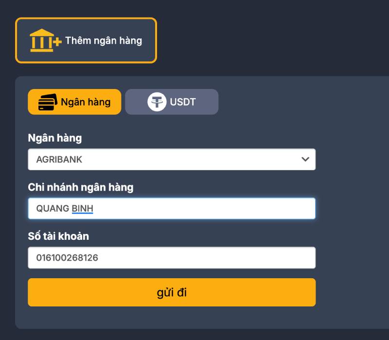 Bước 3: Thêm tài khoản ngân hàng